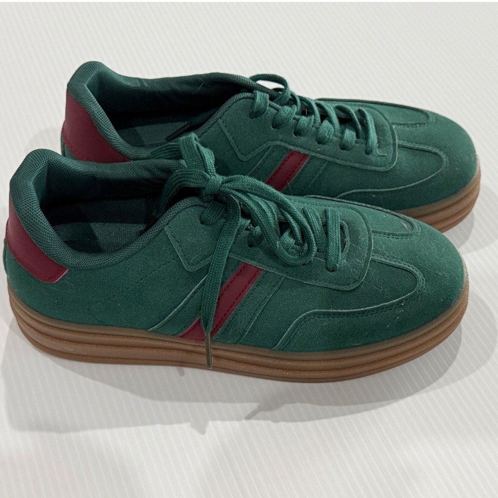 Green Suede Platform Sneakers Burgundy Stripes Gum Sole EU 40 LT33-68